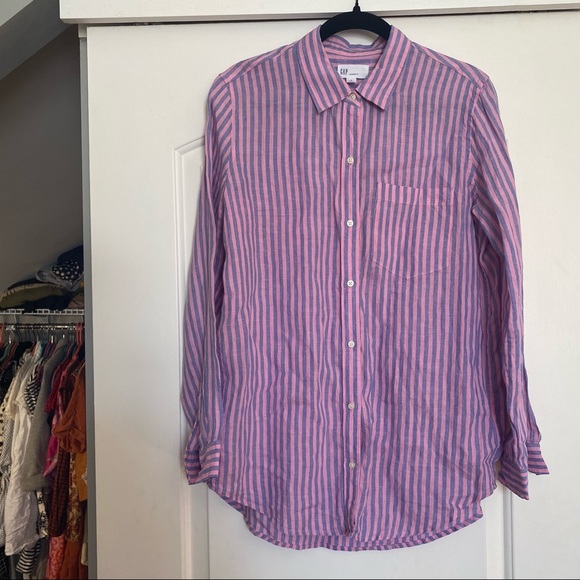 Gap Linen button down Boyfriend Fit oversized small striped long sleeved shirt! - Picture 2 of 11